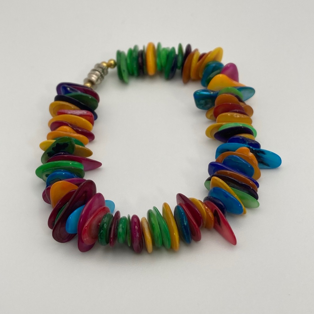 Rainbow Shell Chip Bracelet Multi Color Tropical Beach Jewelry Screw Clasp 7 in